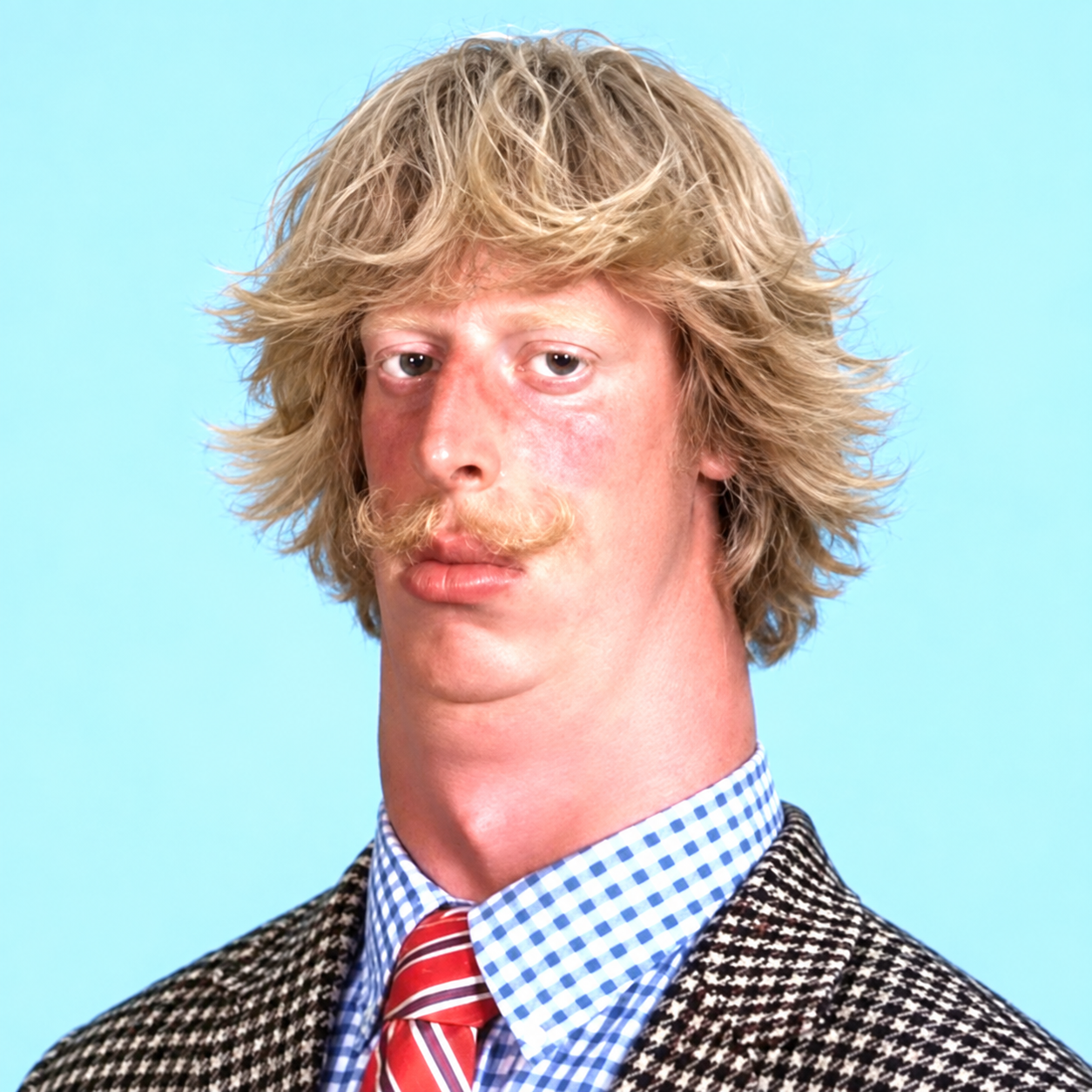 PHIL67 character with messy blonde hair and suit